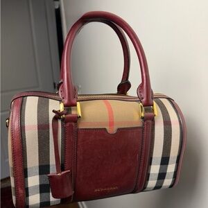Burberry Burgundy and Beige Checkered Satchel